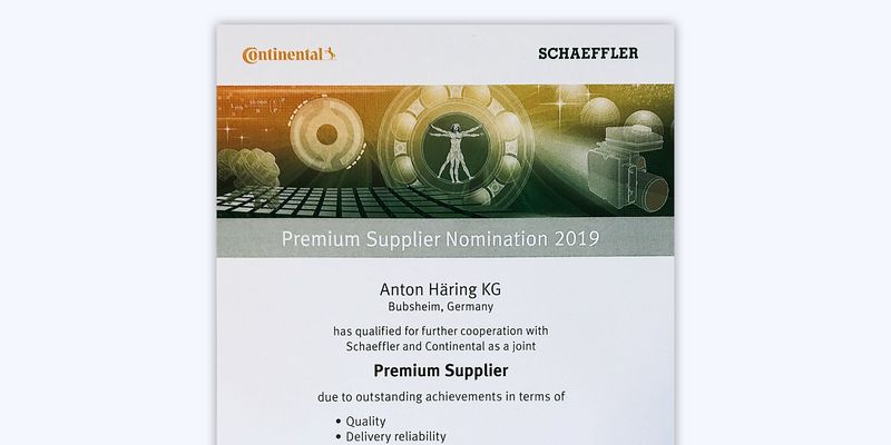 Auszeichnung von Continental der Häring Supplier Award "Premium Supplier Nomination"
