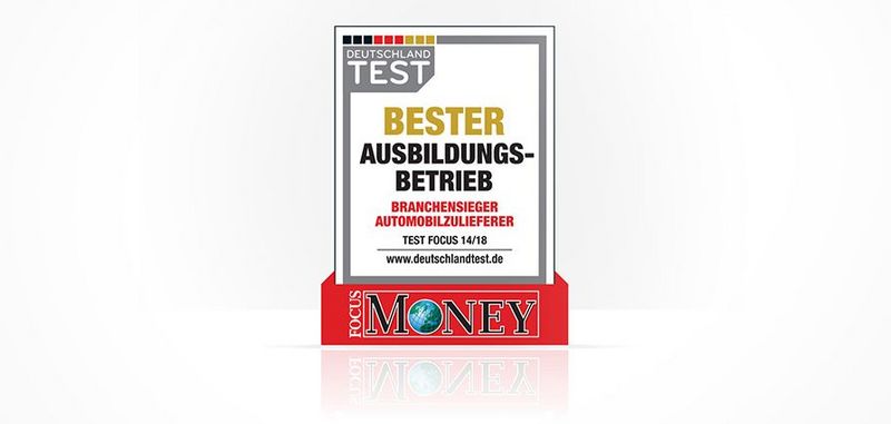 Auszeichnung mit Schriftzug "Bester Ausbildungsbetrieb - Branchensieger Automobilzulieferer"