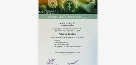 Auszeichnung von Continental der Häring Supplier Award "Premium Supplier Nomination"